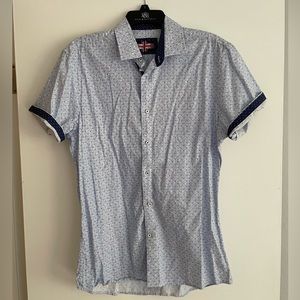 Mens Size Medium Soul Of London short sleeve Casual Button Down Shirt Blue